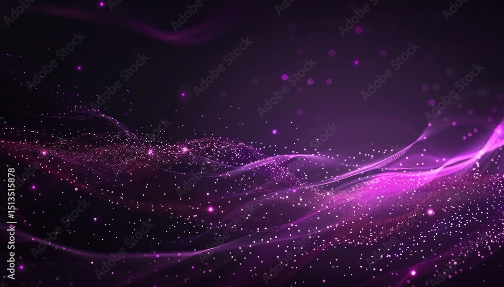 Fototapeta premium Abstract design with swirling purple lines and glittering particles.
