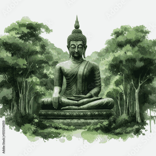 Golden Stillness Buddha isolated watercolor vector illustration svg