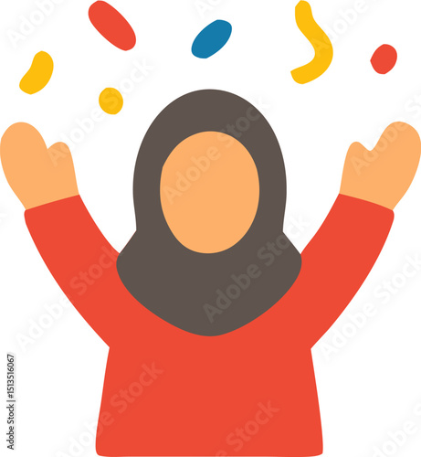 Woman wearing a hijab celebrating eid adha with confetti.