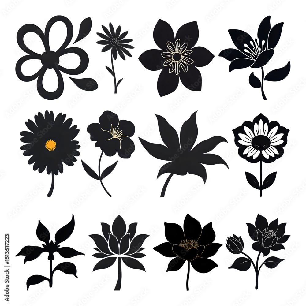 Obraz premium black and white flowers set.set of flower icons.