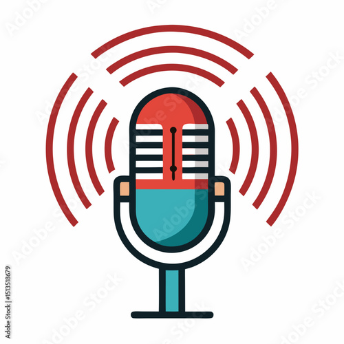 National Radio Day vector illustration, vintage radio, broadcasting, sound waves, microphone icon set