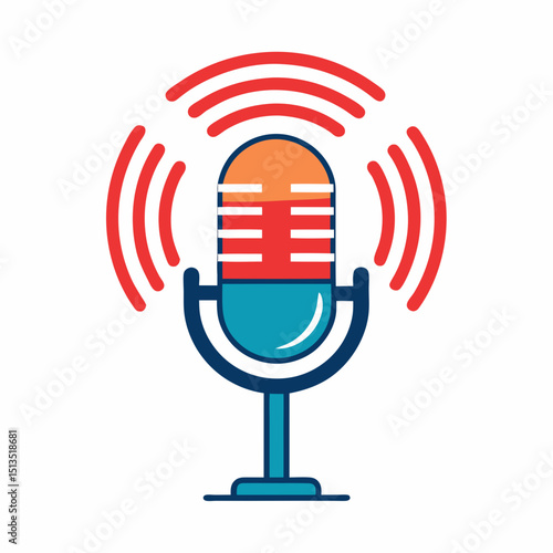 National Radio Day vector illustration, vintage radio, broadcasting, sound waves, microphone icon set