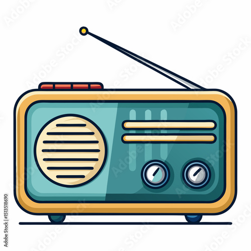 National Radio Day vector illustration, vintage radio, broadcasting, sound waves, microphone icon set