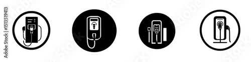 Black vector icons representing electric vehicle charging stations for different contexts and usage scenarios