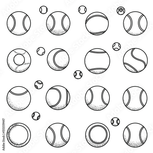 black and white ball icons set