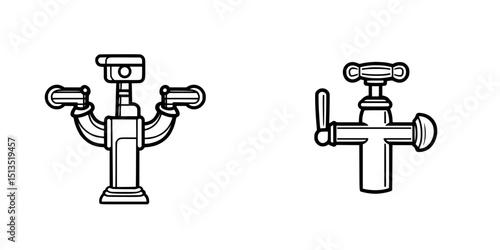 Iconic black vector designs of two distinct faucets showcasing unique styles and functionalities