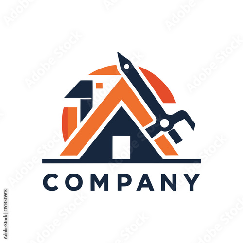 Home repair logo with wrench and roof design