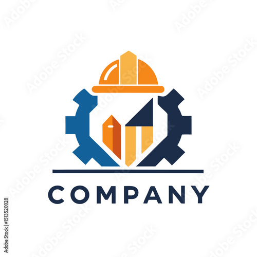 Industry and construction logo with cog and building icon
