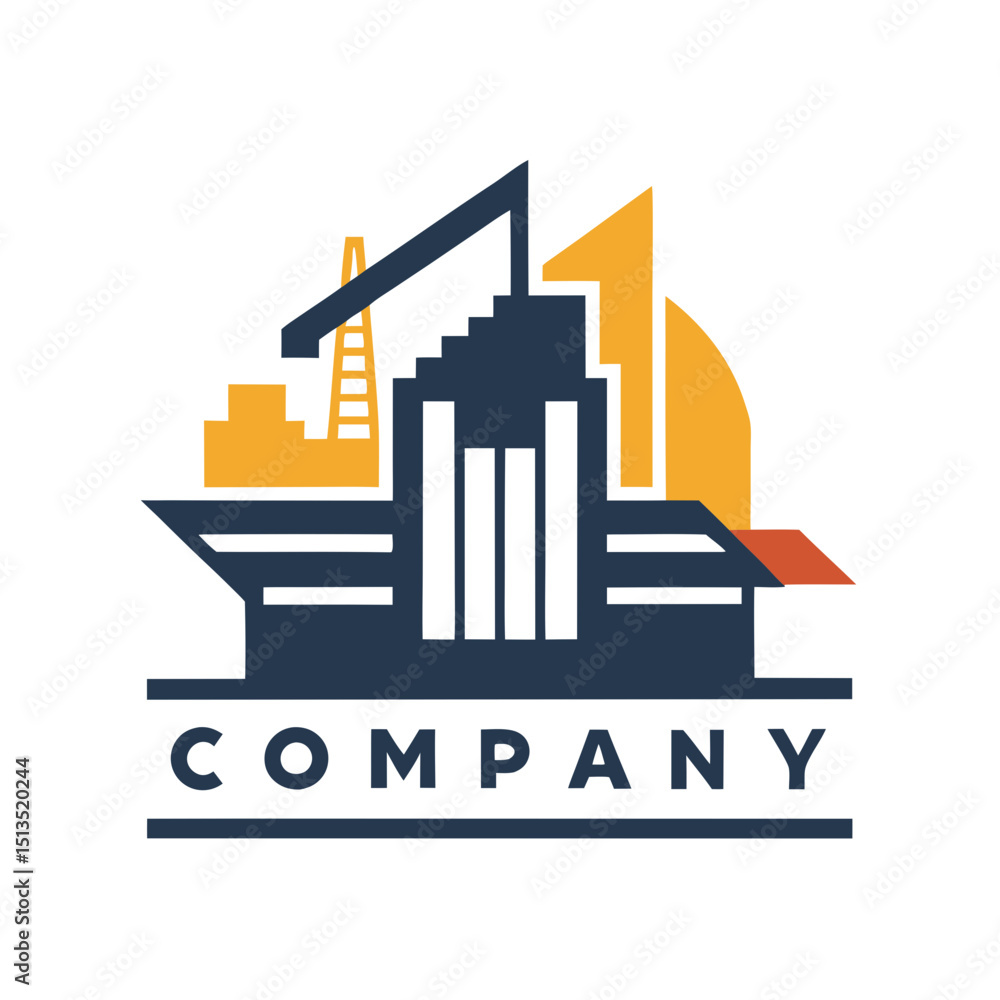 Fototapeta premium Abstract construction company logo with crane and building shapes
