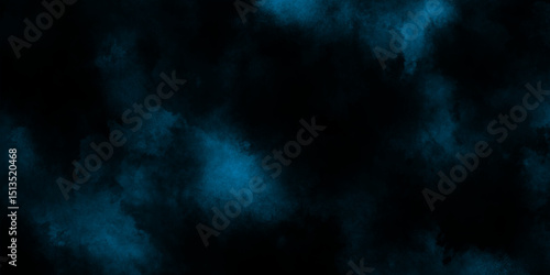 abstract cobalt blue fog or smoke color isolated black background, blue color paint texture photo background for portrait, dark blue grunge texture, black background .