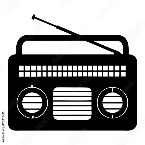 Radio black silhouette vector illustration isolated on transparent background