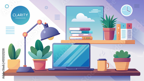 A clean desk with a laptop, sleek lamp, and potted succulent reflects modern minimalism, productivity, and calm living, encouraging clarity, balance, and simplicity in daily workspaces.
