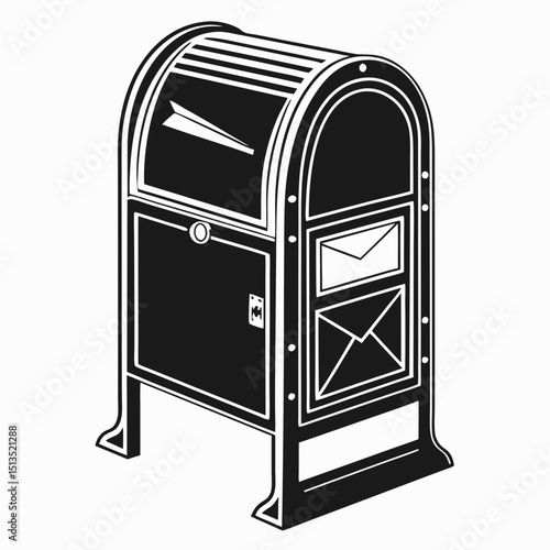 Black and white illustration of a classic mailbox