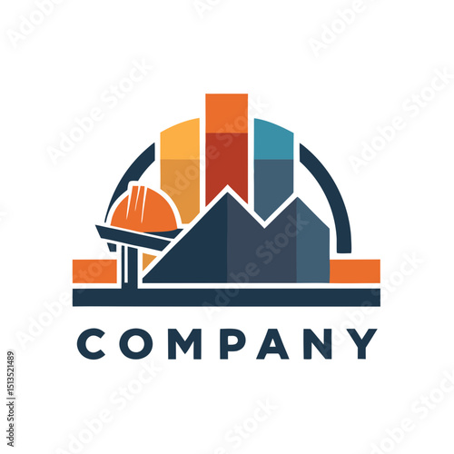Abstract construction company logo with helmet and building elements