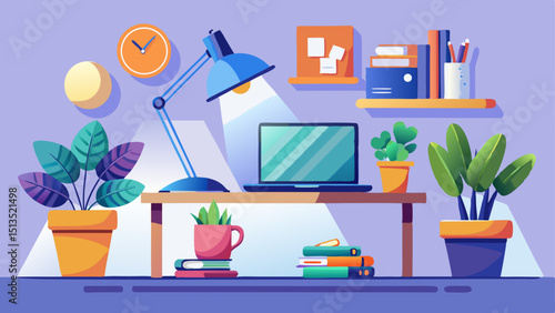 A clean desk with a laptop, sleek lamp, and potted succulent reflects modern minimalism, productivity, and calm living, encouraging clarity, balance, and simplicity in daily workspaces.