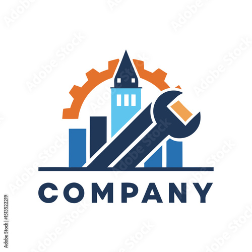 Industrial company logo combining building wrench and cogwheel elements