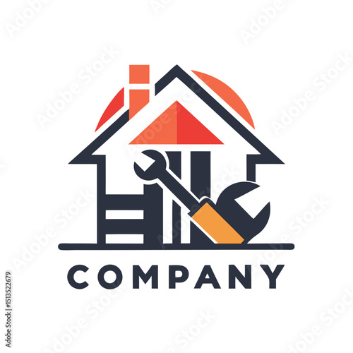 Abstract house repair logo with spanner and company name