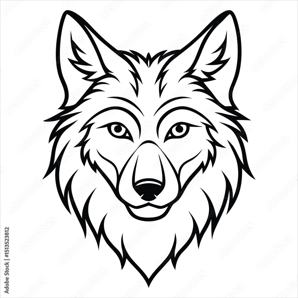 Fototapeta premium Eastern wolf head line art graphic isolated on white background