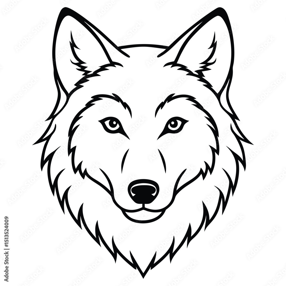 Naklejka premium Tundra wolf head line art graphic isolated on white background