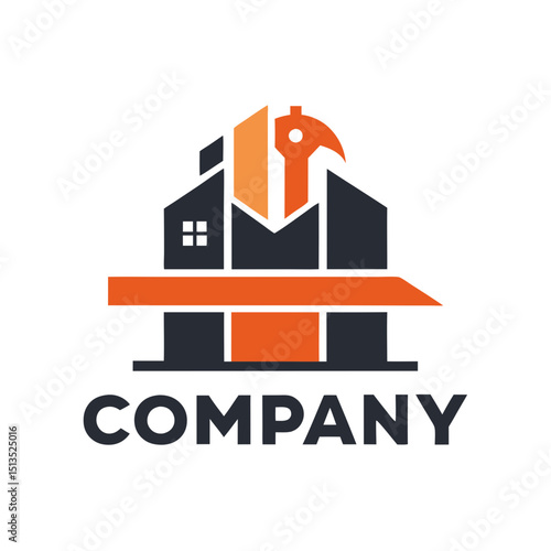 Abstract construction and repair service logo featuring orange and gray
