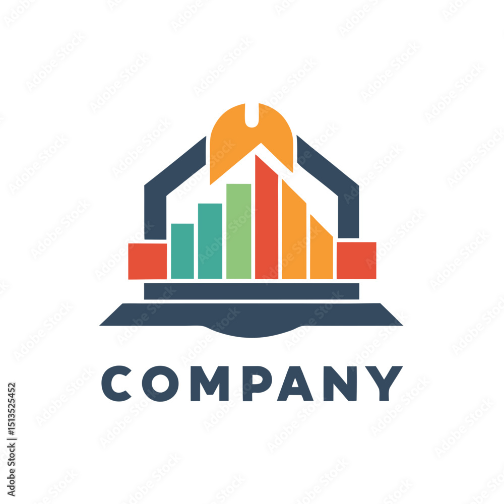 Obraz premium Colorful financial company logo with construction hat and bars