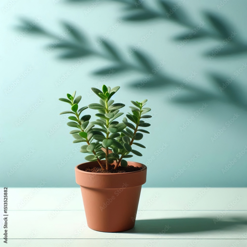 Fototapeta premium Small Green Plant in Pot on pastel Background, best lighting