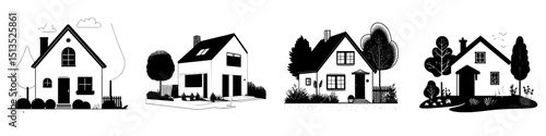 Vector icons representing different house styles in a minimalist design suitable for modern graphic applications