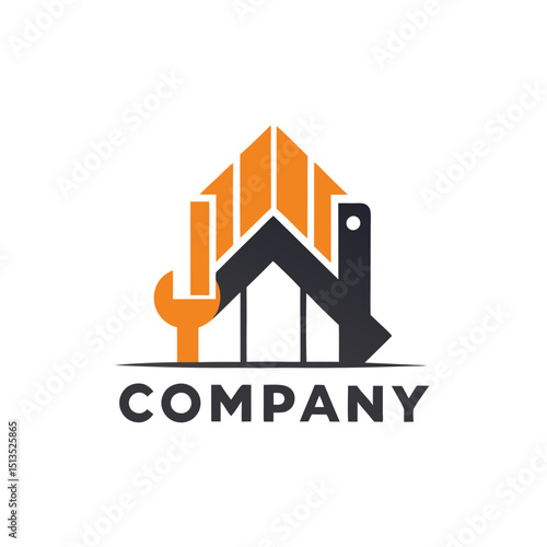 Modern construction and repairs company logo with graphic elements