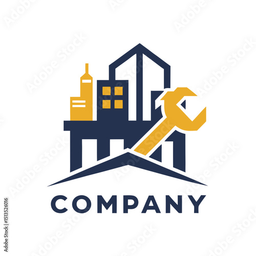 Construction and repair company logo design with building elements