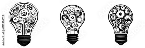 Creative gears and light bulbs design elements for innovative projects and ideas in black vector format