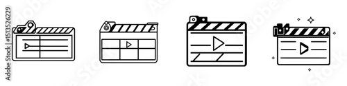 Vector icons representing video production elements and editing tools in a minimalist style suitable for digital projects