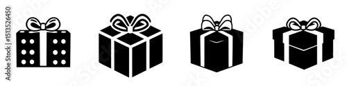 Variety of black vector gift icons designed for celebrations, events, and special occasions