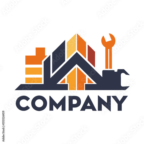 Modern construction and repair company logo with abstract building