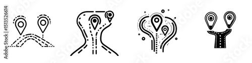 Vector icons depicting various navigation and location markers for map design and travel applications