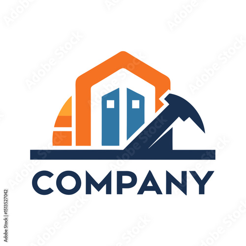 Construction company logo combining house structure and hammer tool