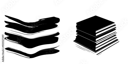 Vector icons of stacked papers and a wavy stack highlighting different paper formats and arrangements