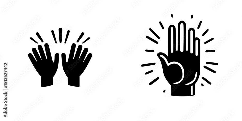 Fototapeta premium Vector icons of hands expressing celebration and applause, showcasing excitement and positivity in a simple design