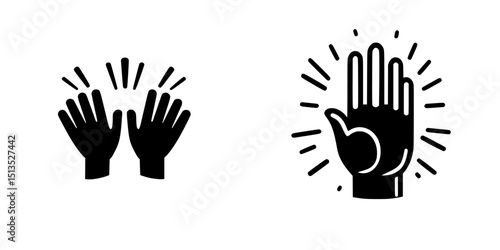 Vector icons of hands expressing celebration and applause, showcasing excitement and positivity in a simple design