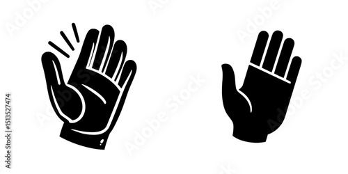 Stylized black vector icons of a waving hand and an open hand representing greetings and communication gestures