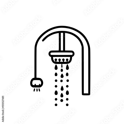 Vector icon of a modern showerhead design with flowing water and durable structure suitable for home and bathroom settings