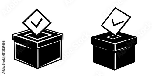 Vector icon depicting a ballot box with a check mark indicating successful voting process during an election period