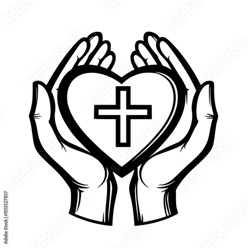 Hands holding a heart with a cross symbol representing faith and compassion in a community care setting