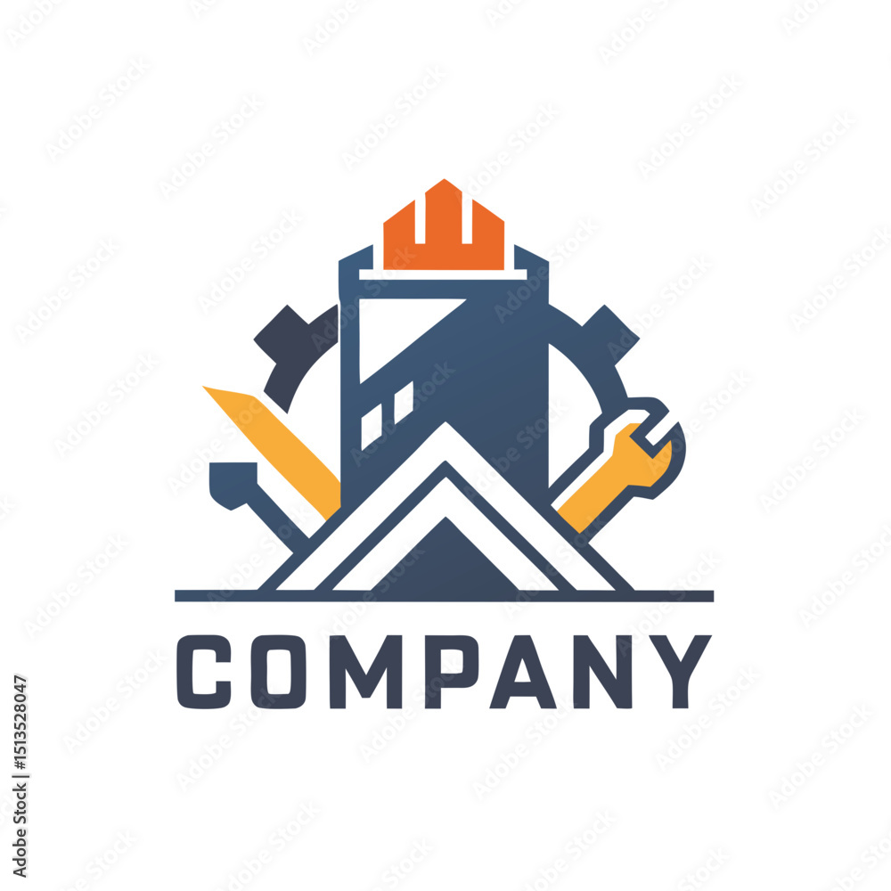Fototapeta premium Construction and repair company logo with abstract building elements