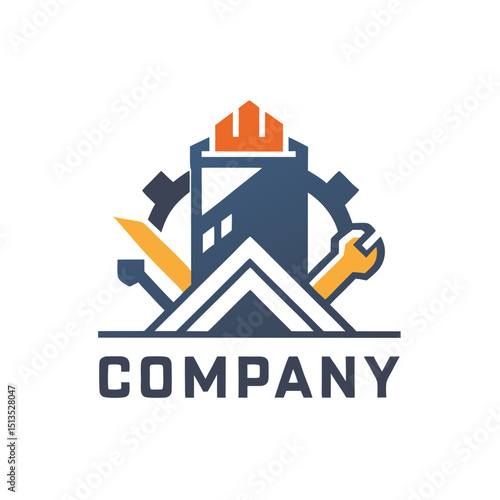 Construction and repair company logo with abstract building elements