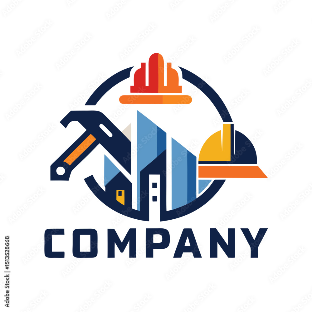 Construction company logo with hard hat and building elements Construction company logo with hard hat and building elements