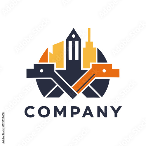 Modern company logo construction and industry concept design flat