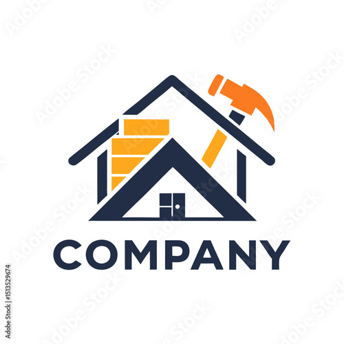 Construction company logo featuring house and hammer icon