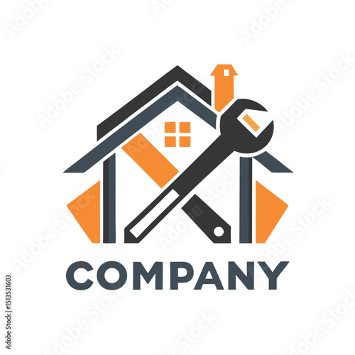 Modern home repair company logo with gray wrench element