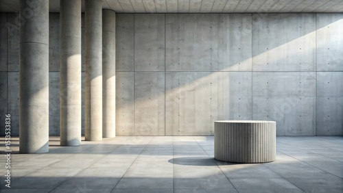 Wallpaper Mural Sunlit Modern Architectural Space with Concrete Columns and Cylindrical Pedestal Torontodigital.ca