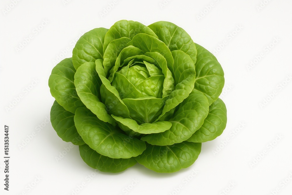 Fototapeta premium Fresh Green Butter Lettuce Forming a Perfect Rose Shape on White Background